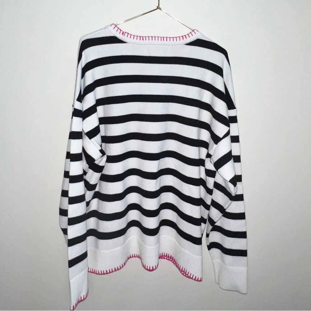 XO KR Women's‎ Striped Sweater with Pink Heart patchwork medium valentines
